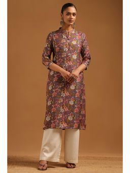 Soch - Purple Floral Mandarin Neck Kurta