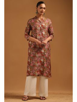 Soch - Olive Floral Mandarin Neck Kurta