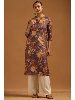 Soch - Purple Floral Mandarin Neck Kurta