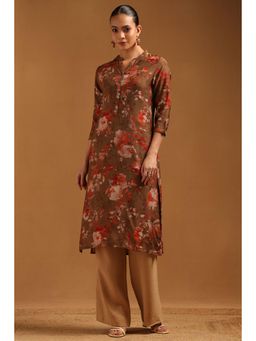 Soch - Brown Floral Mandarin Neck Kurta