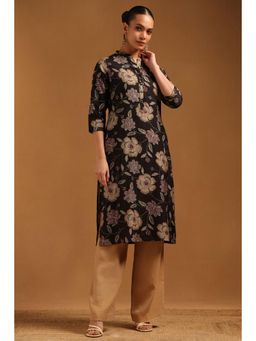 Soch - Black Floral Mandarin Neck Kurta