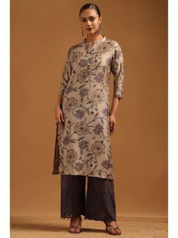 Soch - Beige Floral Mandarin Neck Kurta