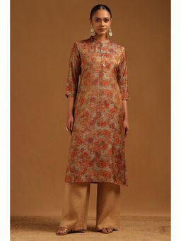 Soch - Rust Floral Mandarin Neck Kurta