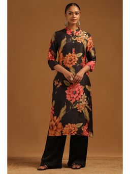 Soch - Black Floral Mandarin Neck Kurta