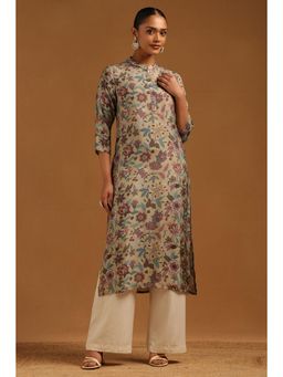 Soch - Grey Floral Mandarin Neck Kurta