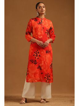 Soch - Orange Floral Mandarin Neck Kurta