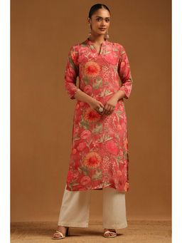 Soch - Pink Floral Mandarin Neck Kurta
