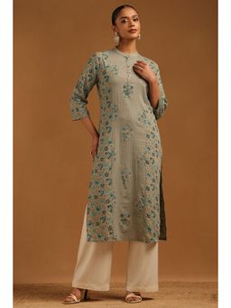 Soch - Grey Floral Mandarin Neck Kurta