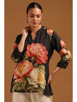 Soch - Black Floral Mandarin Neck Tunic