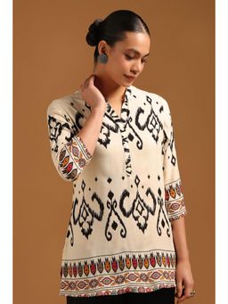 Soch - Off White Printed Mandarin Neck Tunic