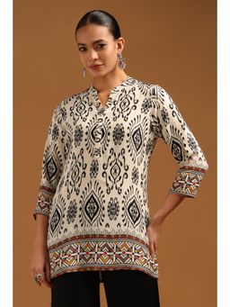 Soch - Off White Printed Mandarin Neck Tunic