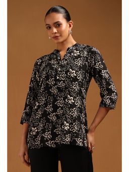 Soch - Black Floral Mandarin Neck Tunic