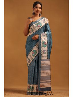 Soch - Blue Woven Printed Saree With Unstitched Blouse Piece with Unstitched