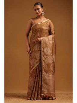 Soch - Gold Woven Zari Saree With Unstitched Blouse Piece with Unstitched