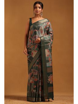 Soch - Green Woven Zari Saree With Unstitched Blouse Piece with Unstitched