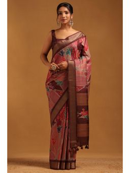 Soch - Maroon Woven Zari Saree With Unstitched Blouse Piece with Unstitched