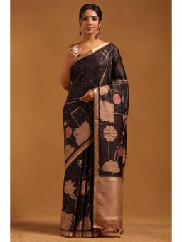 Soch - Black Woven Zari Saree With Unstitched Blouse Piece with Unstitched