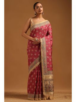 Soch - Pink Embroidered Embellished/Sequined Saree With Unstitched Blouse Piece with Unstitched