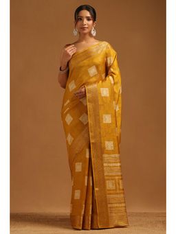 Soch - Mustard Woven Zari Saree With Unstitched Blouse Piece with Unstitched