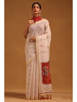 Soch - Maroon Woven Zari Saree With Unstitched Blouse Piece with Unstitched