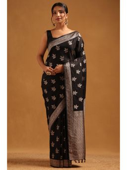 Soch - Black Woven Zari Saree With Unstitched Blouse Piece with Unstitched