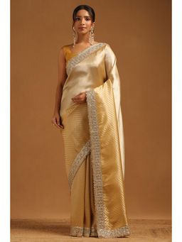 Soch - Gold Embroidered Embellished/Sequined Saree With Unstitched Blouse Piece with Unstitched