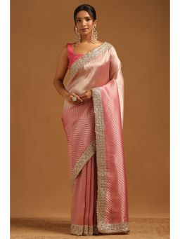 Soch - Pink Embroidered Embellished/Sequined Saree With Unstitched Blouse Piece with Unstitched