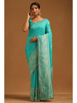 Soch - Blue Woven Zari Saree With Unstitched Blouse Piece with Unstitched