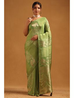 Soch - Green Woven Zari Saree With Unstitched Blouse Piece with Unstitched