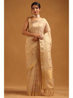 Soch - Beige Embroidered Embellished/Sequined Saree With Unstitched Blouse Piece with Unstitched