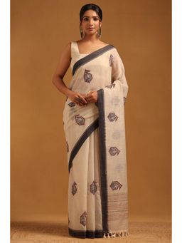 Soch - Black Embroidered Thread Work Saree With Unstitched Blouse Piece with Unstitched