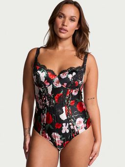 Victoria's Secret - Black Very Sexy Atelier Noir Satin Lace-Trim Cupped Bodysuit