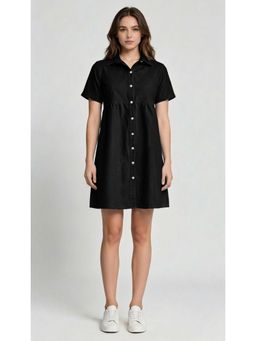 Twenty Dresses by Nykaa Fashion - Women Navy Black Solid Denim Shirt Dress