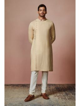 Manyavar - Beige Linen Mandarin Collar Kurta Only