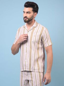 CRIMSOUNE CLUB - Men Peach Stripe Printed Collar Neck Shirt
