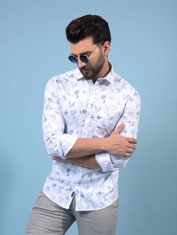 CRIMSOUNE CLUB - Men Blue Floral Print Shirt