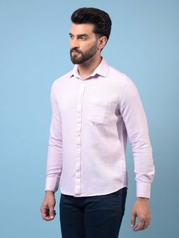CRIMSOUNE CLUB - Men Pink Solid Cotton Shirt
