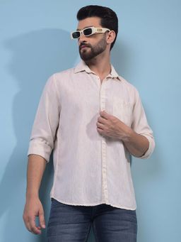 CRIMSOUNE CLUB - Men Beige Textured Linen Shirt