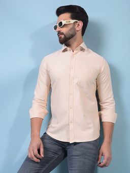 CRIMSOUNE CLUB - Men Cream Cotton Shirt