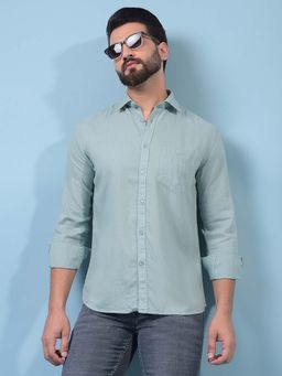 CRIMSOUNE CLUB - Men Light Green Linen Shirt