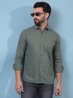 CRIMSOUNE CLUB - Men Green Linen Shirt