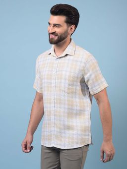 CRIMSOUNE CLUB - Men Beige Checked Pure Cotton Shirt