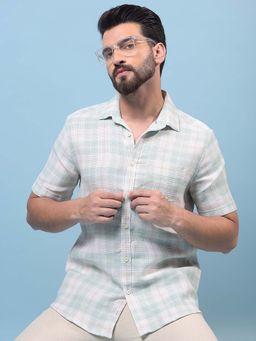 CRIMSOUNE CLUB - Men Green Checked Pure Cotton Shirt