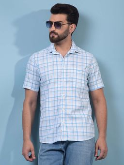 CRIMSOUNE CLUB - Men Blue Checked Pure Cotton Shirt