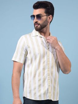 CRIMSOUNE CLUB - Men Green Vertical Stripes Pure Cotton Shirt