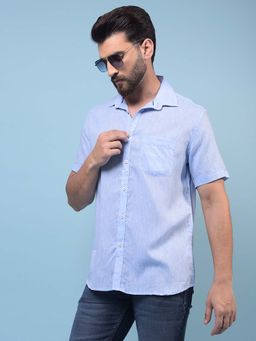 CRIMSOUNE CLUB - Men Blue Linen Shirt