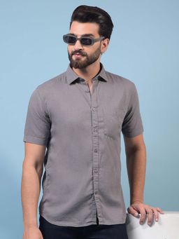 CRIMSOUNE CLUB - Men Grey Linen Shirt