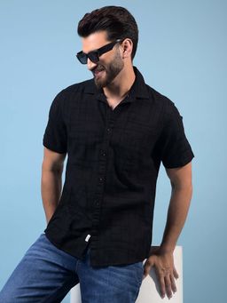 CRIMSOUNE CLUB - Men Black Embroidered Linen Shirt