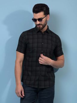 CRIMSOUNE CLUB - Men Green Checked Pure Cotton Shirt