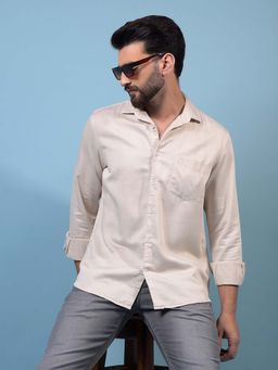CRIMSOUNE CLUB - Men Solid Beige Shirt